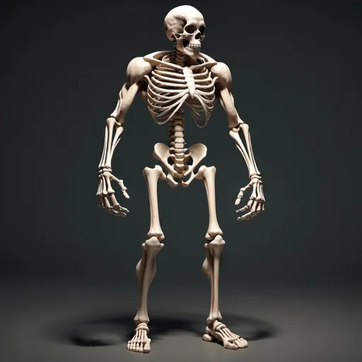 Prompt: Buffed up human skeleton. Full Body view. In bodybuilder pose . Arms and legs bones should be huge.