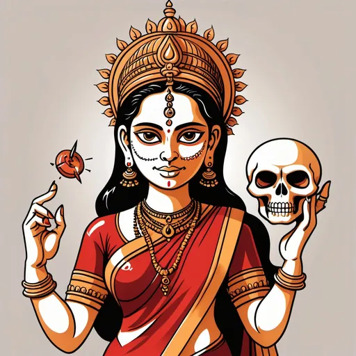 Prompt: Devi Durga maths image with a skull in hand cartoon