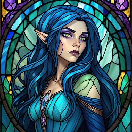 Prompt: dungeons and Dragons fantasy art Fairy female rogue with long dark blue hair and shimmer blue skin