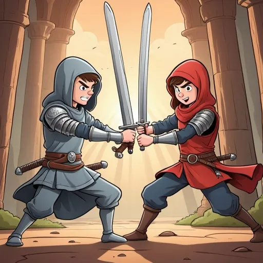 Prompt: Sword battle cartoon
