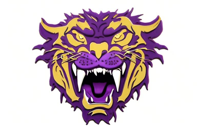 Prompt: scary,
big cat roaring
 purple and gold





