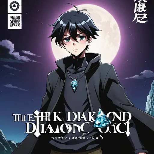 Prompt: a cover page with the title the dark diamond
anime comic
with a  boy at the front page

