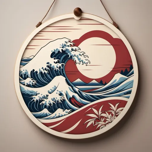 Prompt: (japanese style break sign), elegant design, minimalist aesthetics, detailed woodblock print textures, subtle color palette with calming blues and warm crimson, smooth flowing lines and curves, invoking traditional Japanese art forms, suitable for an Etsy marketplace, (ultra-detailed), showcasing the artistry of sign-making, tranquil background harmonizing with the theme.