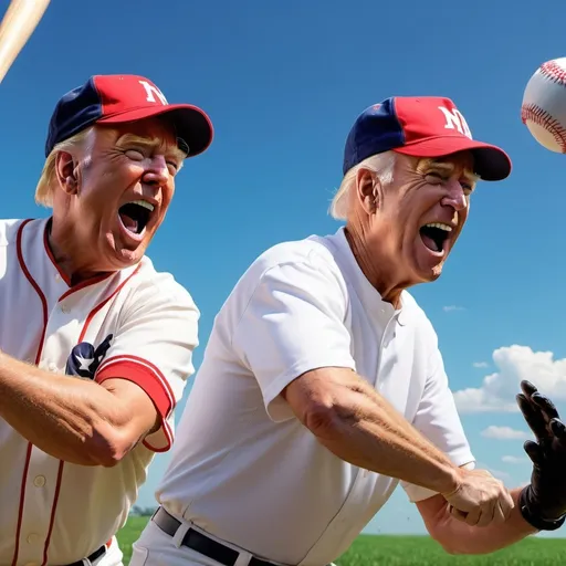 Prompt: Donald Trump playing baseball with joe Biden