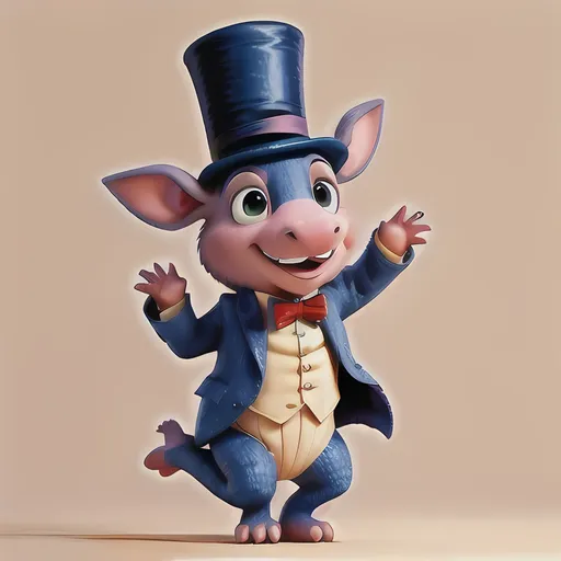 Prompt: Create a dancing aardvark in a tophat 
