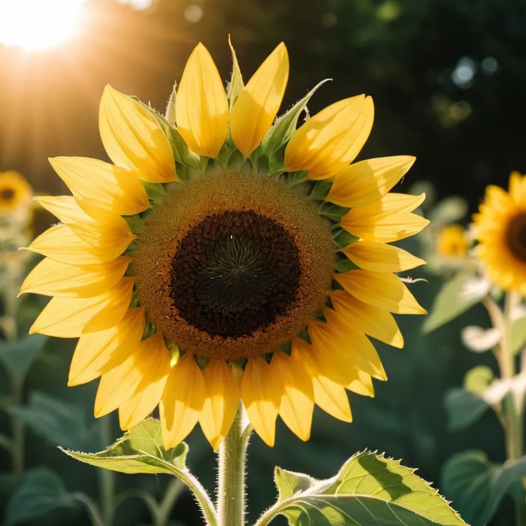 Prompt: a singular sunflower shining in the warm sunlight