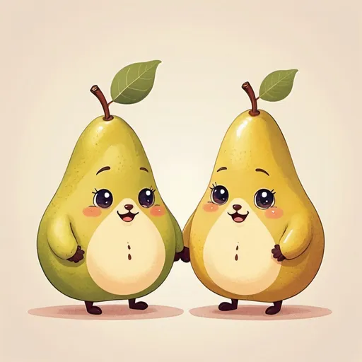 Prompt: two cute pears who are friends in childrens' book illustration style