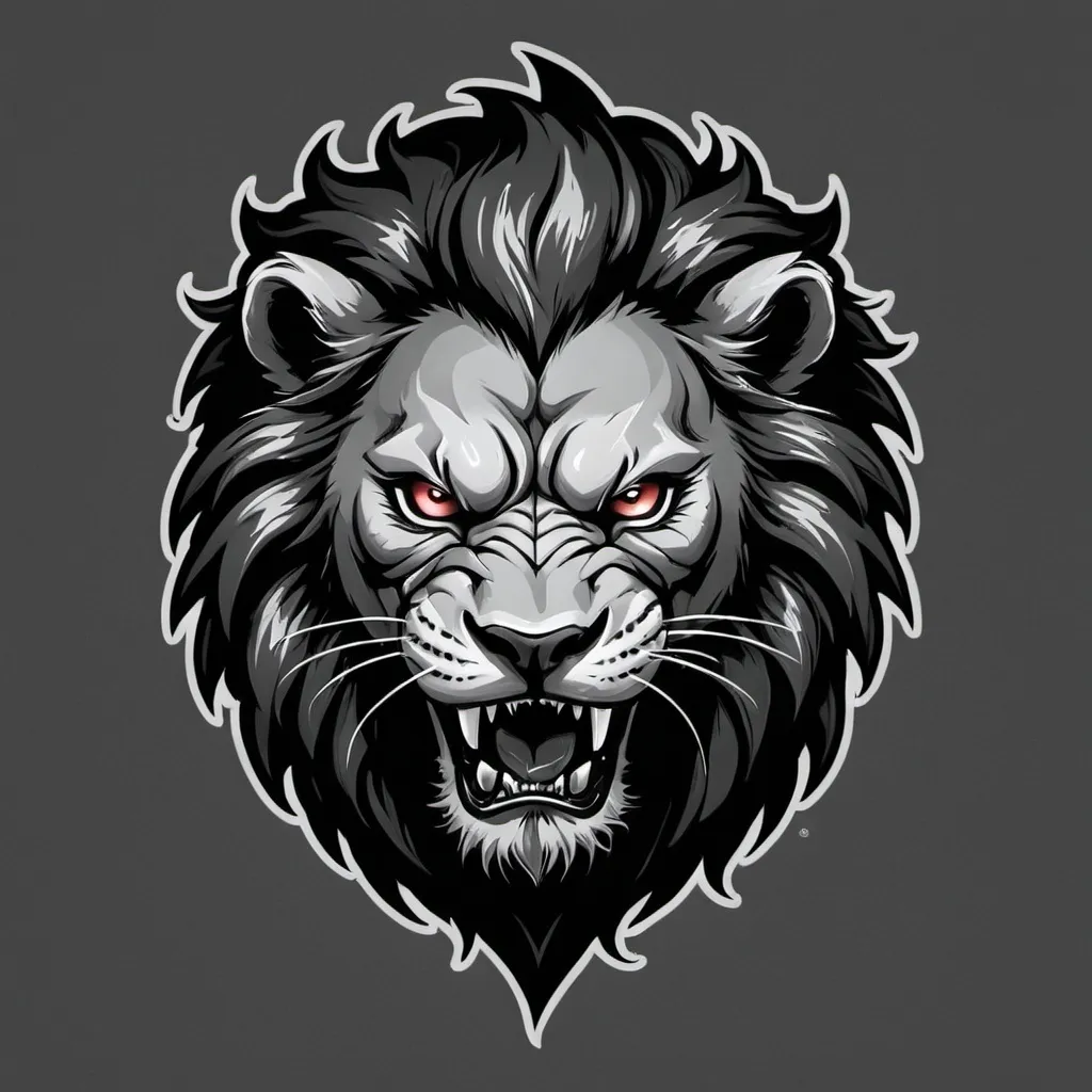 Prompt: I'm looking for a talented graphic designer to create a unique illustration t-shirt logo for my deathcore band, "VILLAIN ENJOYER".

Name VILLAIN ENJOYER, mascot Dark Grey Fierce Chinese Lion.

Key Requirements:

- The design should embody the personality of a 'VILLAIN ENJOYER' showcasing dominance, powerful, and fierce expressions.

- The background logo must be all-dark.