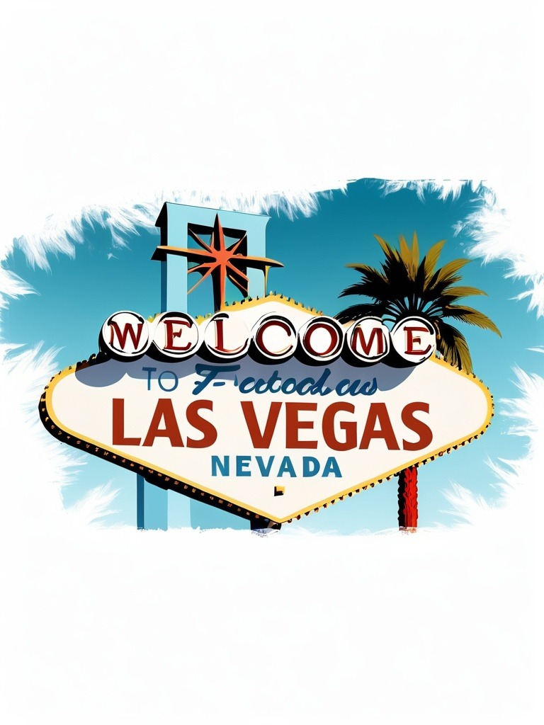 Prompt: a sign that says welcome to las vegas nevada on a white background with palm trees and a blue sky, Dennis Ashbaugh, international typographic style, promotional image, a digital rendering