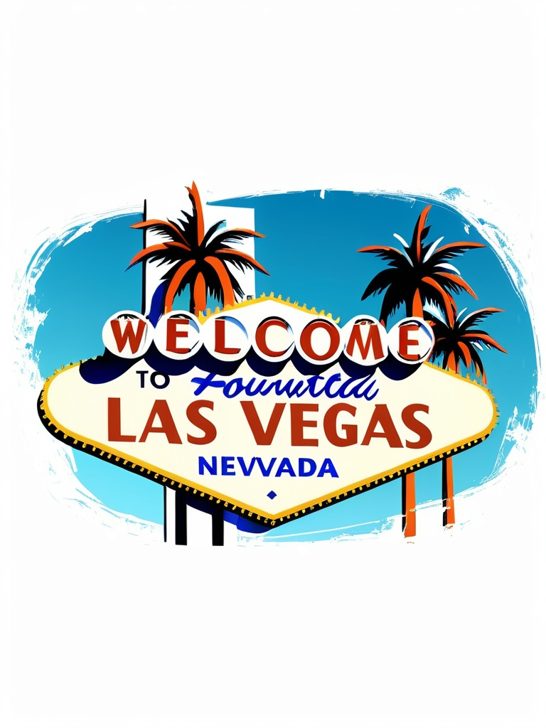 Prompt: a sign that says welcome to las vegas nevada on a white background with palm trees and a blue sky, Dennis Ashbaugh, international typographic style, promotional image, a digital rendering
