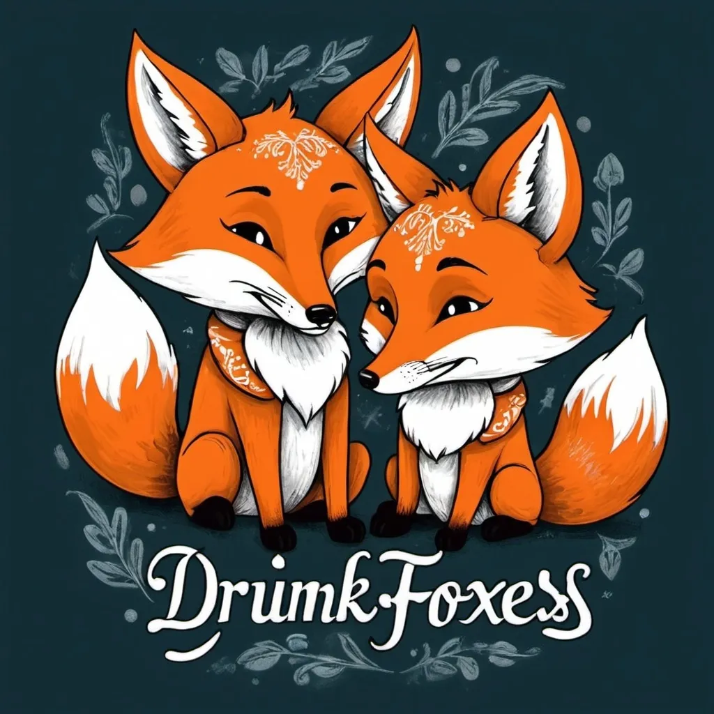 Prompt: Cute fancy writing for front tshirt  text “The Drunk Foxes”