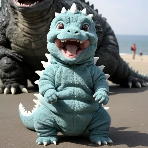 Prompt: an extremally happy baby Godzilla