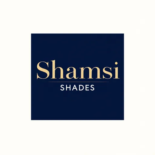 Prompt: Logo design for 'Shamsi Shades' sunglasses brand. Typography-focused using an elegant, modern serif font (clean lines, perhaps high contrast between thick/thin strokes). Stacked text: 'Shamsi' above 'Shades'. Add a single, very subtle graphic accent – maybe a tiny, minimalist sparkle icon near the text, or stylize the dot on the 'i' in Shamsi as a tiny circle/sun. Style: chic, sophisticated, minimalist, premium feel. Color palette: deep navy blue text, tiny gold sparkle accent (if used), on an off-white background. Vector art style.