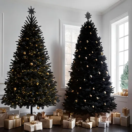 Prompt: Full black coloured Christmas tree