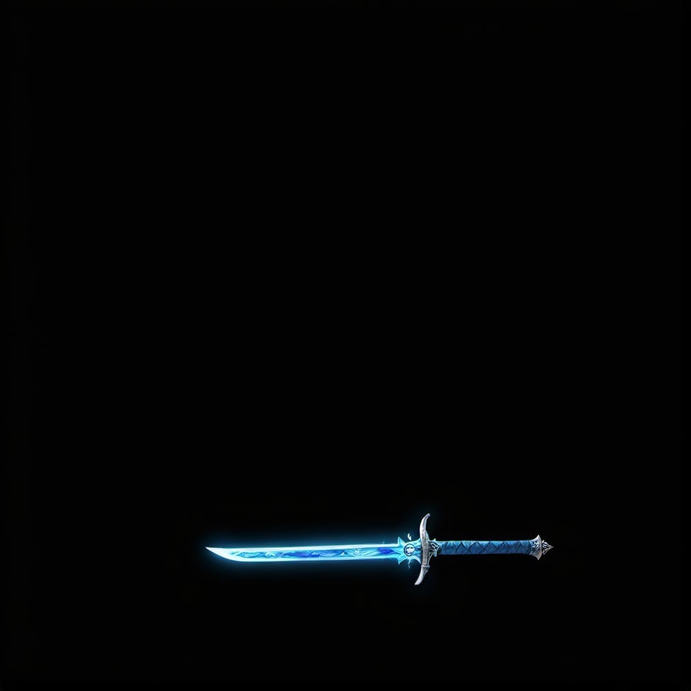 Prompt: A longsword glowing with blue energy in an artstyle like this