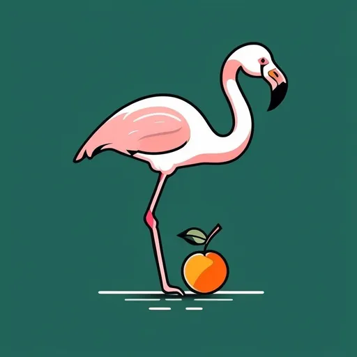 Prompt: flamingo with a peach for a body, thin line art, flat color illustration, high quality