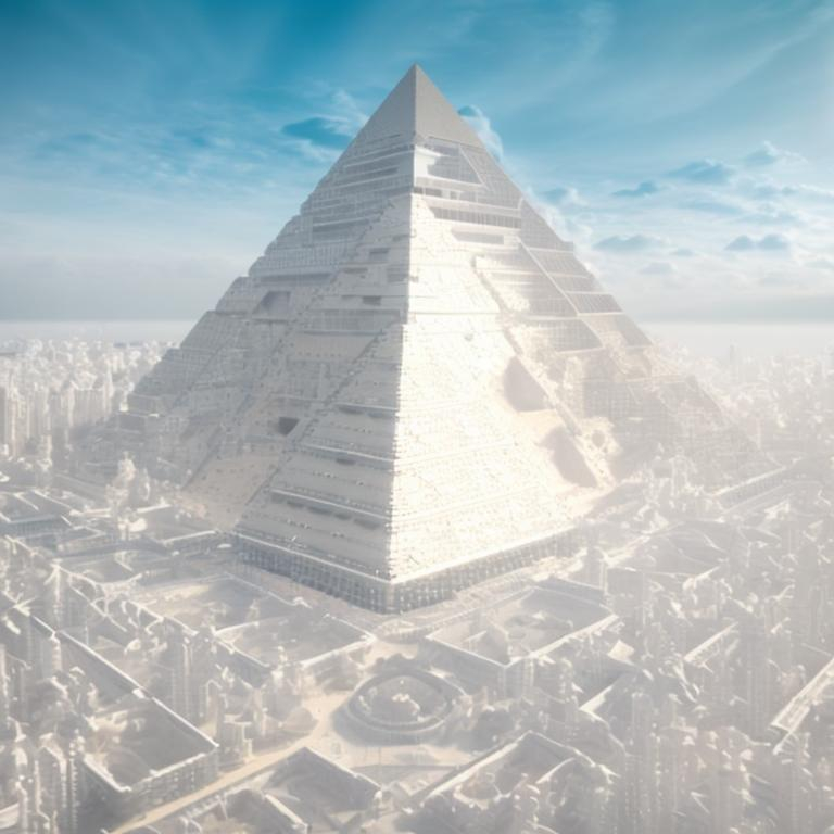 Prompt: Create this pyramid with sustainable environment and clear facade