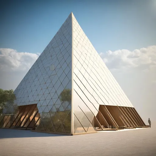 Prompt: Create this pyramid with sustainable environment and clear facade ultra hd