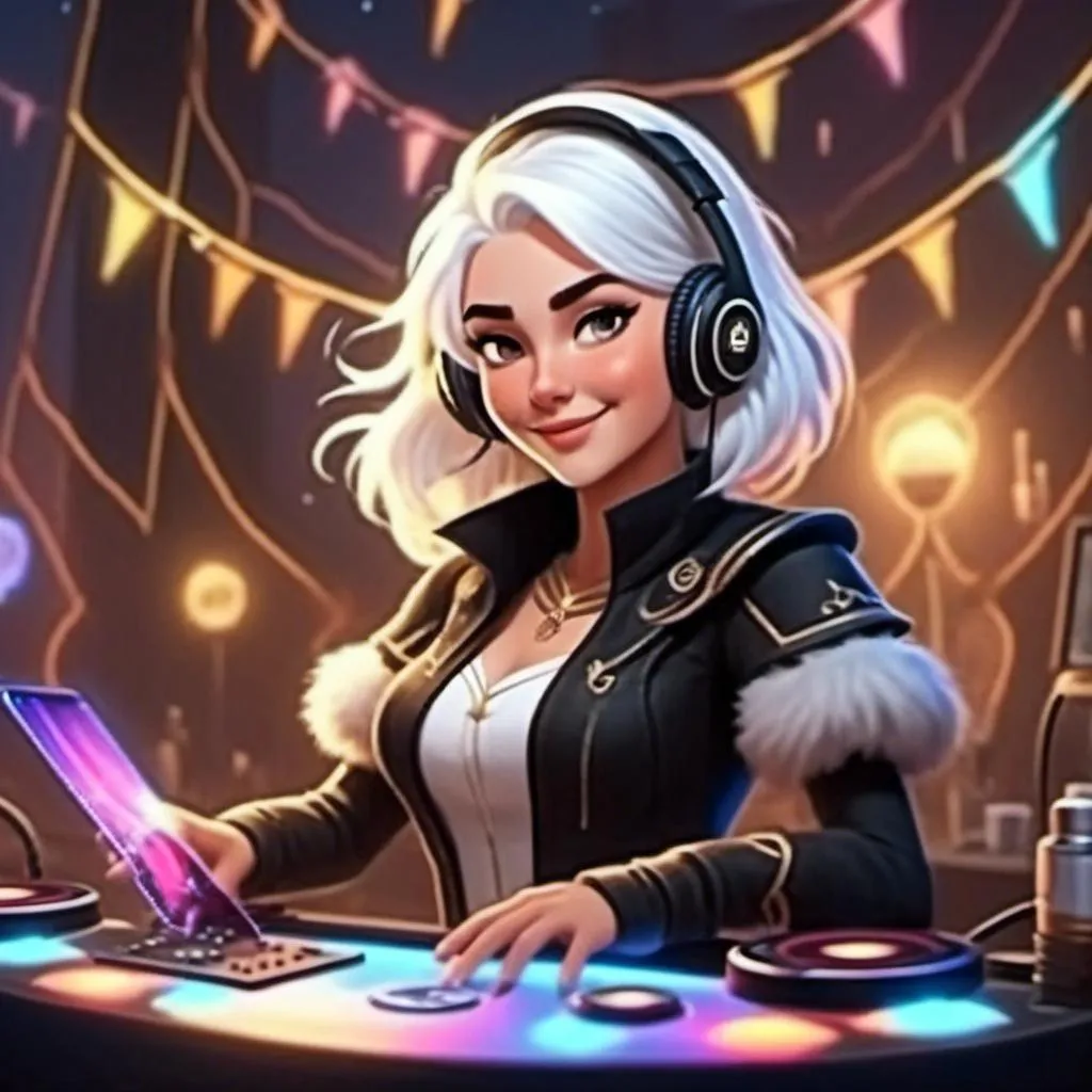 Prompt: <mymodel> as a DJ at a party with a light-show