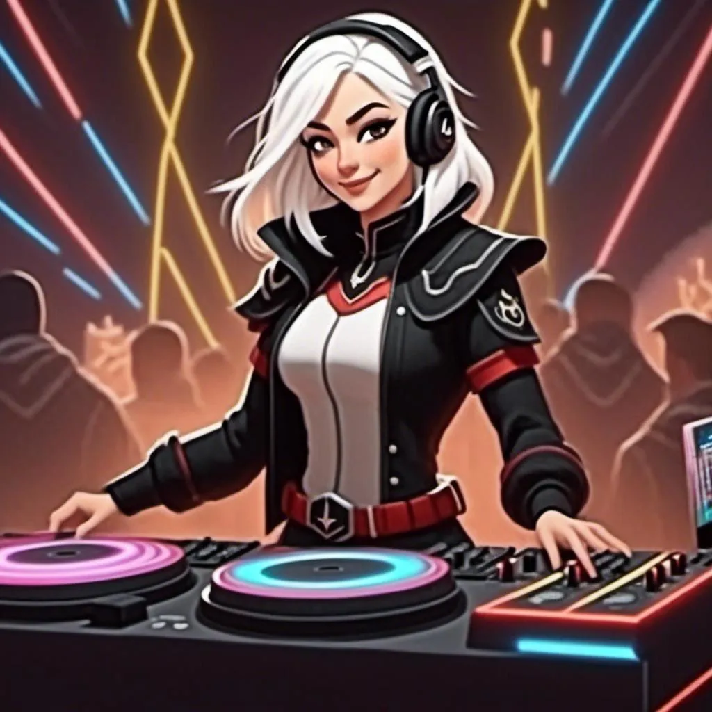 Prompt: <mymodel> as a DJ at a party with a light-show