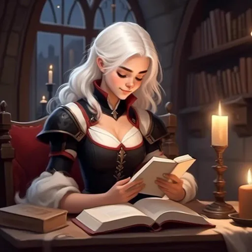 Prompt: <mymodel> normal ears, human girl, reading a book by candlelight