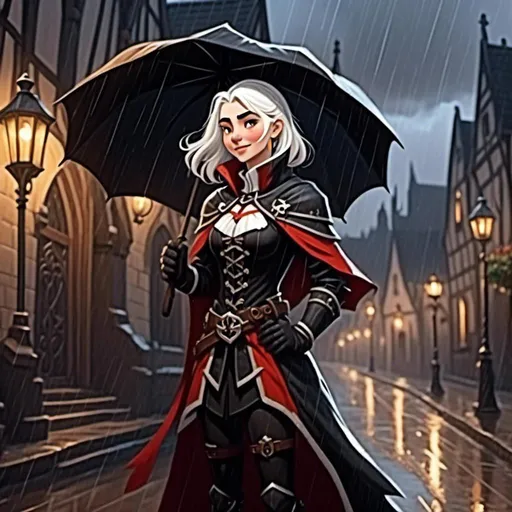 Prompt: <mymodel> standing in the rain and crying out loud while screaming at dusk. Standing in old gothic medieval town