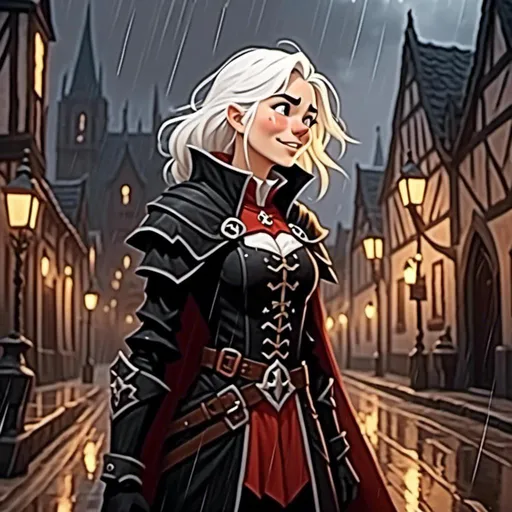 Prompt: <mymodel> yelling standing in the rain and crying out loud while screaming at dusk. Standing in old gothic medieval town