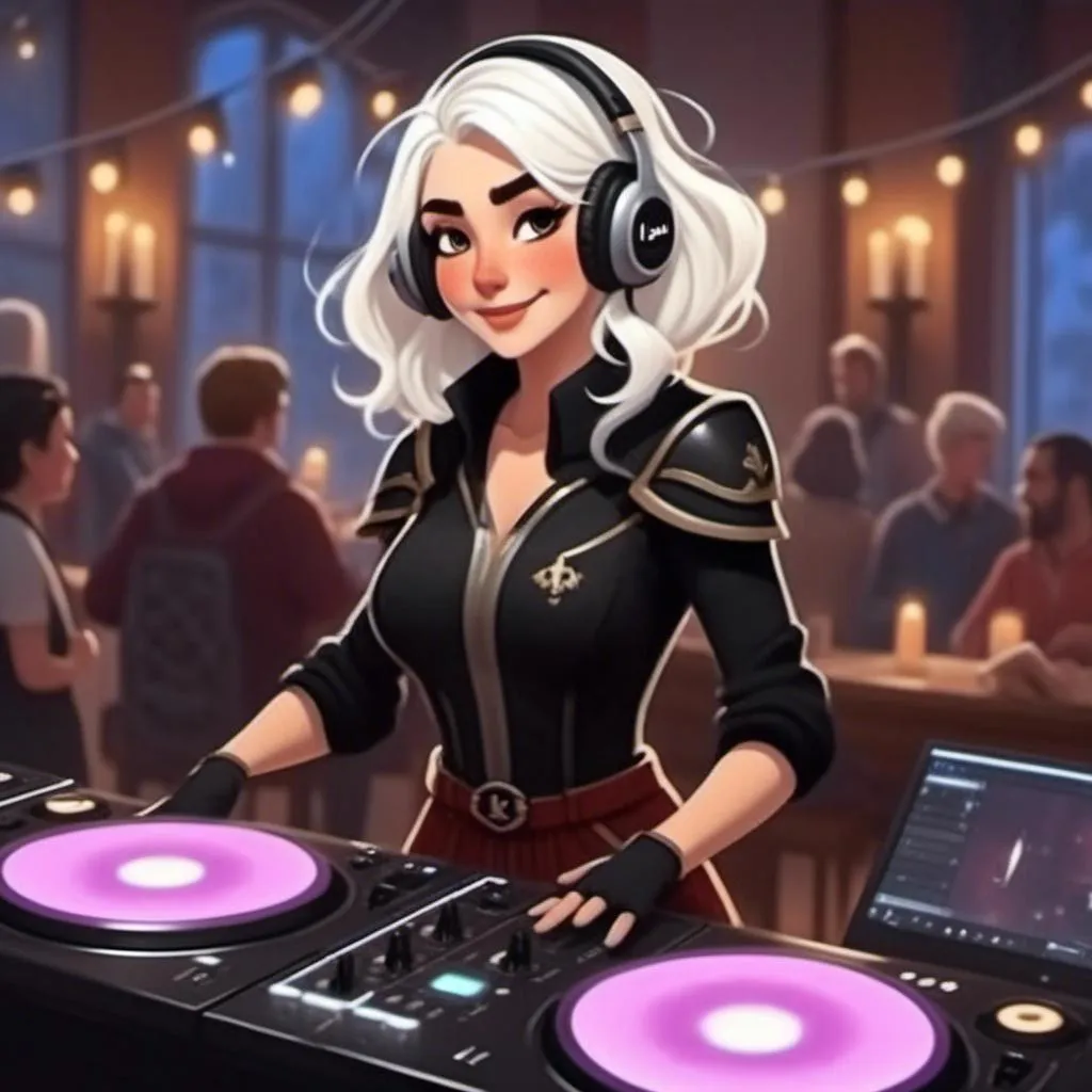 Prompt: <mymodel> as a DJ at a party with a light-show