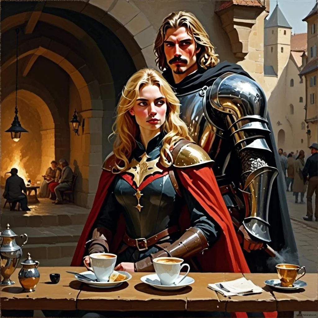 Prompt: <mymodel> paladin coffee ad