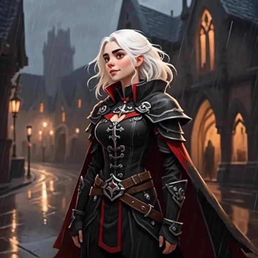 Prompt: <mymodel> standing in the rain and crying while screaming at dusk. Standing in old gothic medieval town