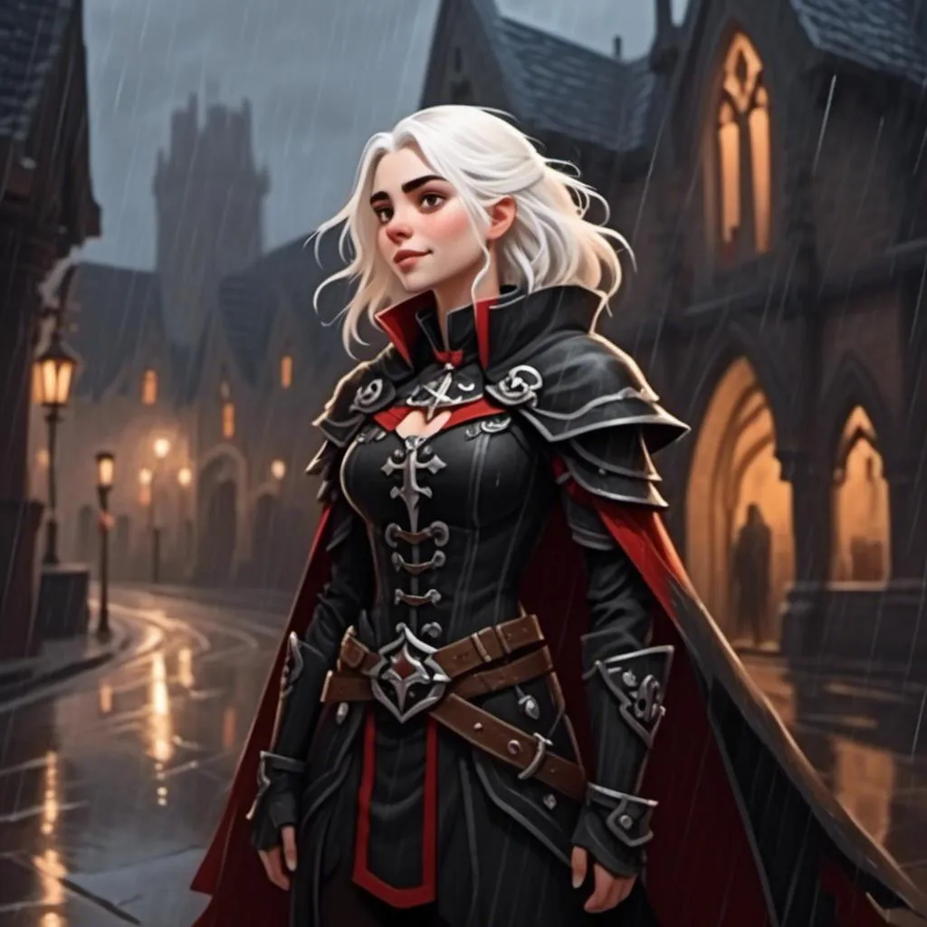 Prompt: <mymodel> standing in the rain and crying while screaming at dusk. Standing in old gothic medieval town