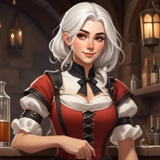 Prompt: <mymodel> normal ears, human girl, barmaid, tavern