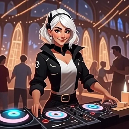 Prompt: <mymodel> as a DJ at a party with a light-show