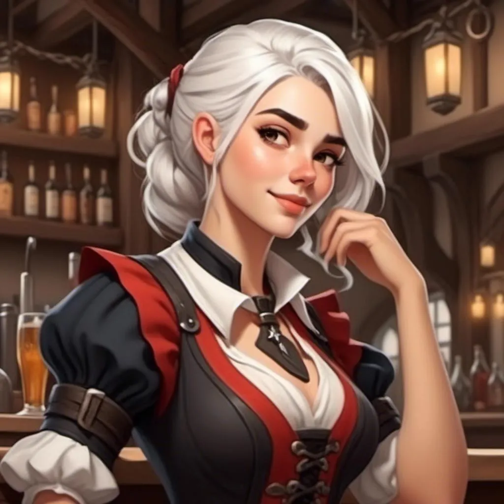 Prompt: <mymodel> normal ears, human girl, barmaid, tavern