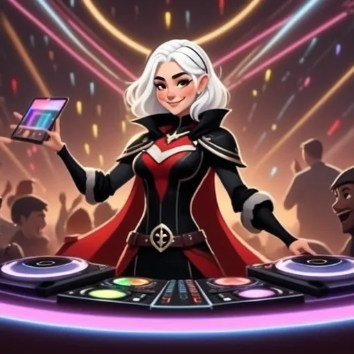 Prompt: <mymodel> as a DJ at a party with a light-show