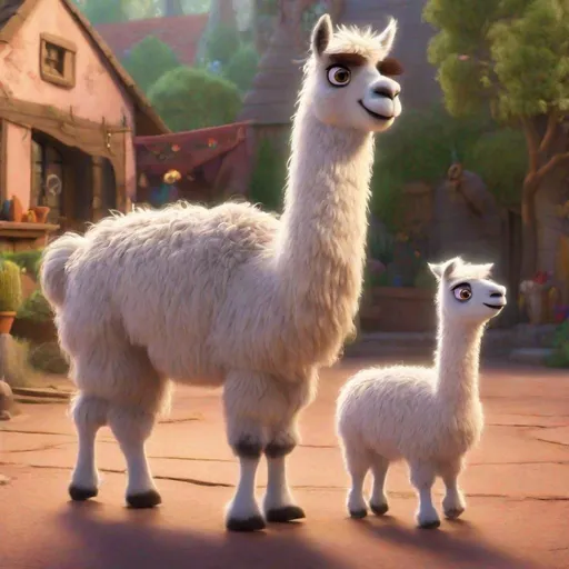 Prompt: Disney's MOM starring llamas and animated like a pixar film.