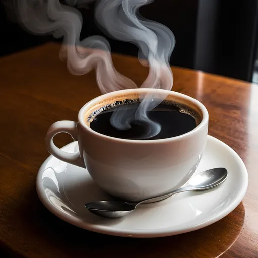 Prompt: A very large steaming cup of black coffee