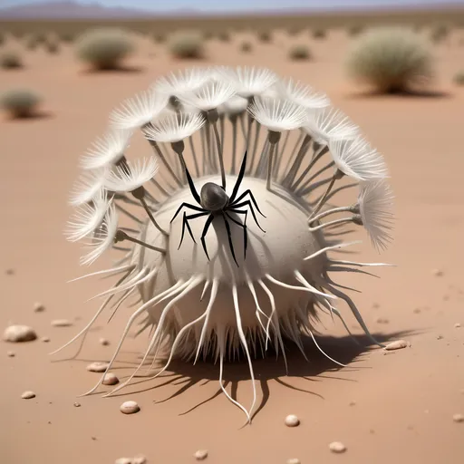 Prompt: Barren desert crawling with countless large hundred limbed insects which resemble spherical anemones, that are rolling and tumbling across the flat parched desert in search of prey, like sentient tumbleweeds, with very small circular bodies with a central toothed orifice surrounded by hundreds of long legs which all terminate it sharp points, like an ambulate sentient thistle, that uses it's thousands of long pointy legs to puncture, gorging on the blood and fluids of its prey.
Hundred eyes and thousands of legs.
Dark skies.