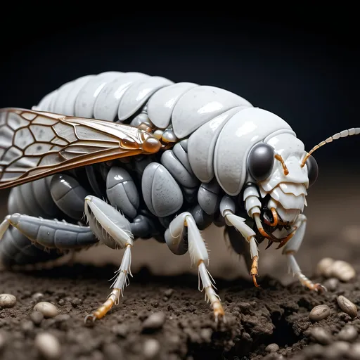 Prompt: A giant bloated gray-white cicada larva emerging from the ground with its proboscis extended, ultra realism, ultra detail, high definition, high resolution, gothic, fantasy,