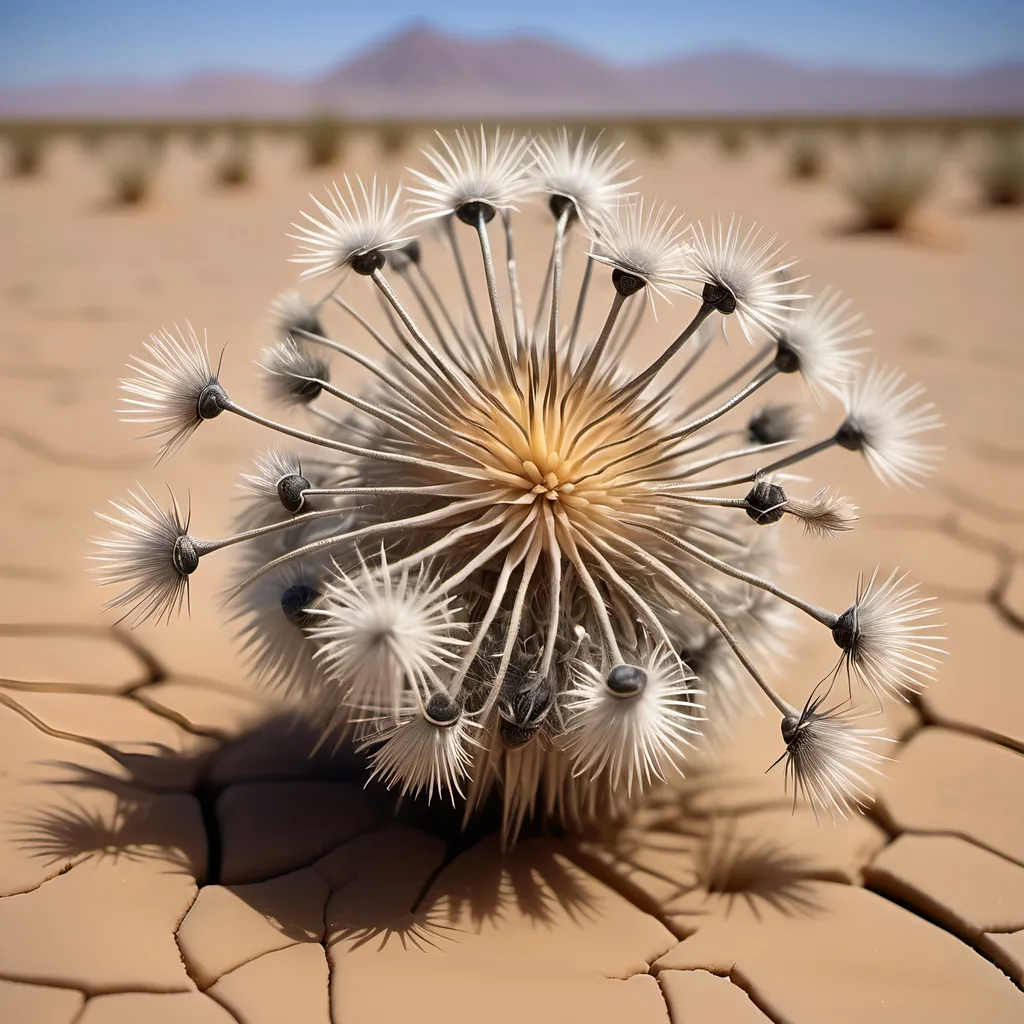 Prompt: Barren desert crawling with countless large hundred limbed insects which resemble spherical anemones, that are rolling and tumbling across the flat parched desert in search of prey, like sentient tumbleweeds, with very small circular bodies with a central toothed orifice surrounded by hundreds of long legs which all terminate it sharp points, like an ambulate sentient thistle, that uses it's thousands of long pointy legs to puncture, gorging on the blood and fluids of its prey.
Hundred eyes and thousands of legs.
Dark skies.