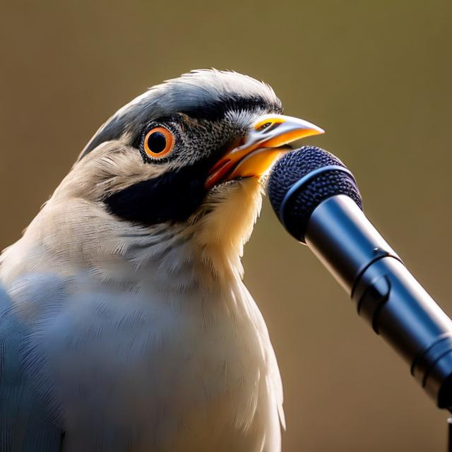 Prompt: bird singing into a microphone
