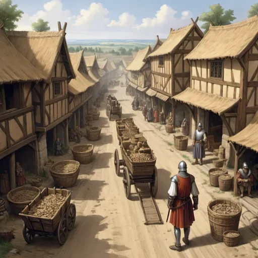 Prompt: medieval prosperous trade road
