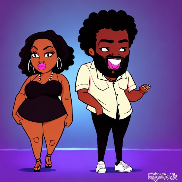 Prompt: Black man and thick black woman in a nightclub cartoon style 
