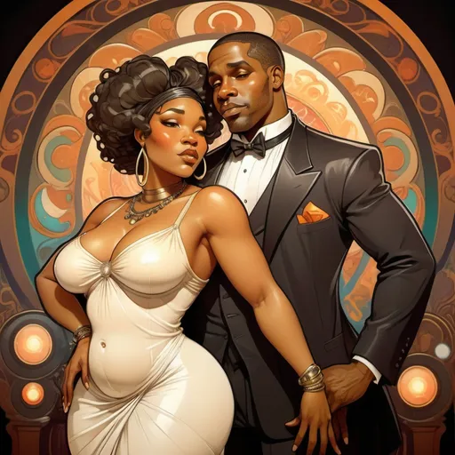 Prompt: Black man and thick black woman in a nightclub cartoon style 
