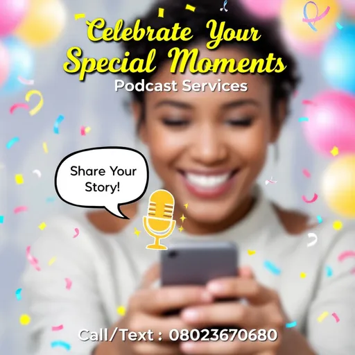 Prompt: We need a publicity  material  to be posted. Whatsapp advertising  our Podcast services covering  birthdays,  anniversaries biography  come up  with an advert for posting on whatsapp contact phone number is 
08023670680



