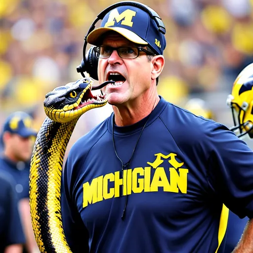 Prompt: Jim Harbaugh, coach of Michigan Football, represented as a snake person.