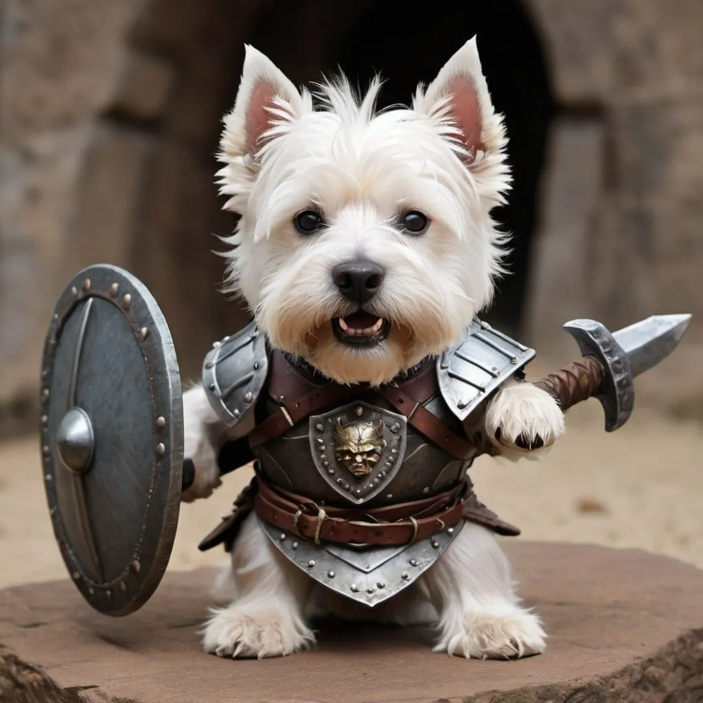 Prompt: West Highland Terrier as Barbarian warrior