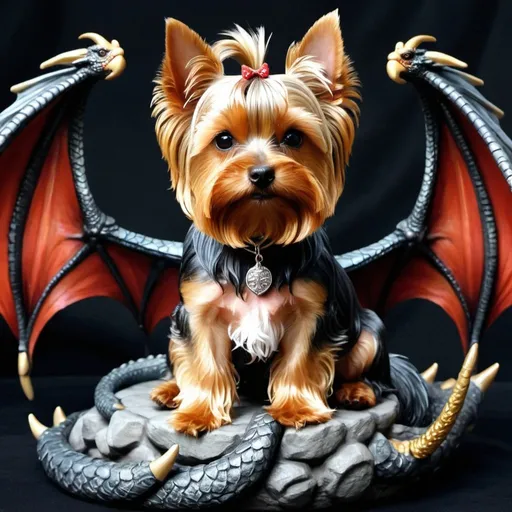 Prompt: Yorkshire terrier sitting on a dragon fantasy art