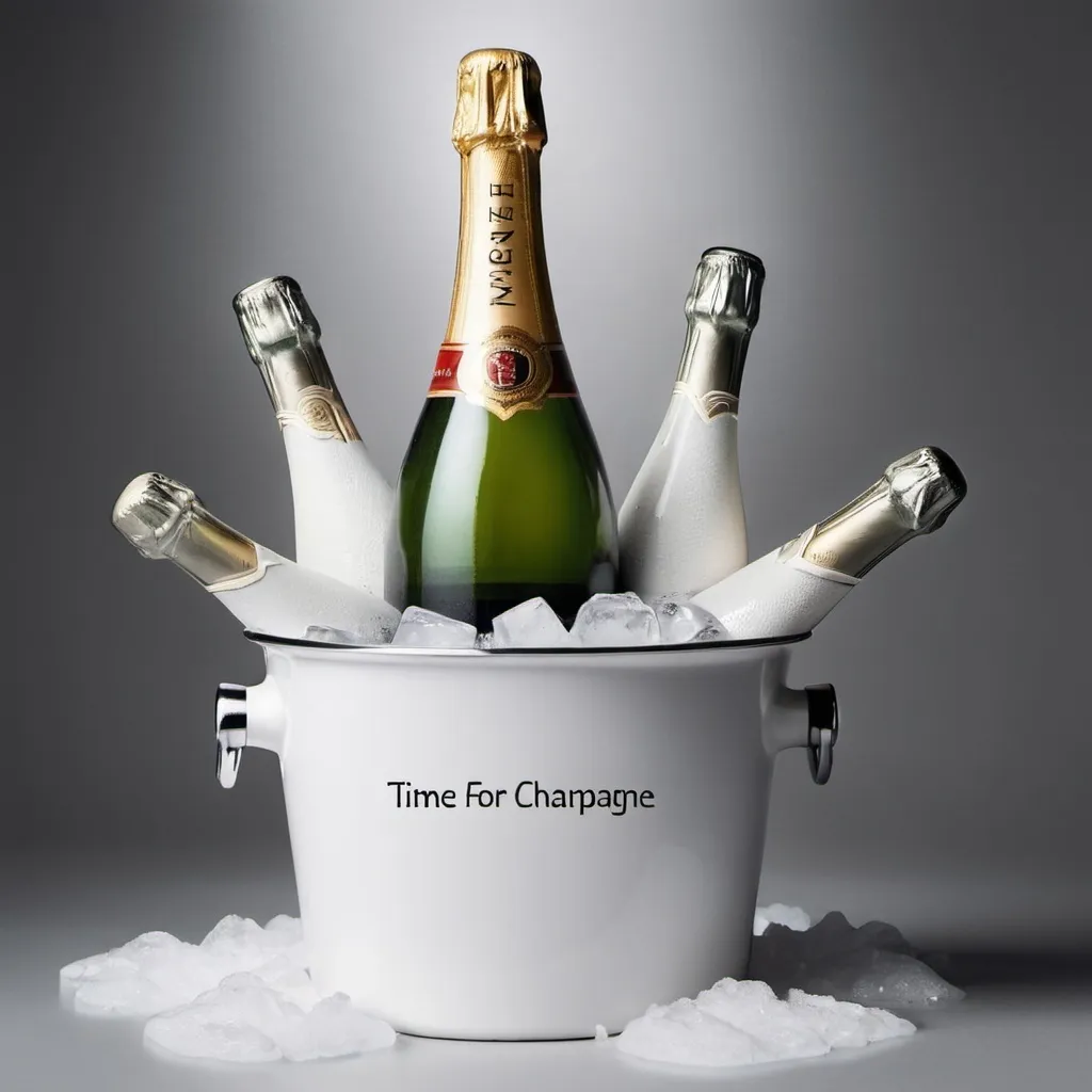 Prompt: Make me a image of a white t shirt, with a champagne bottle in an ice bucket. And a text that says « time for champagne» over the image