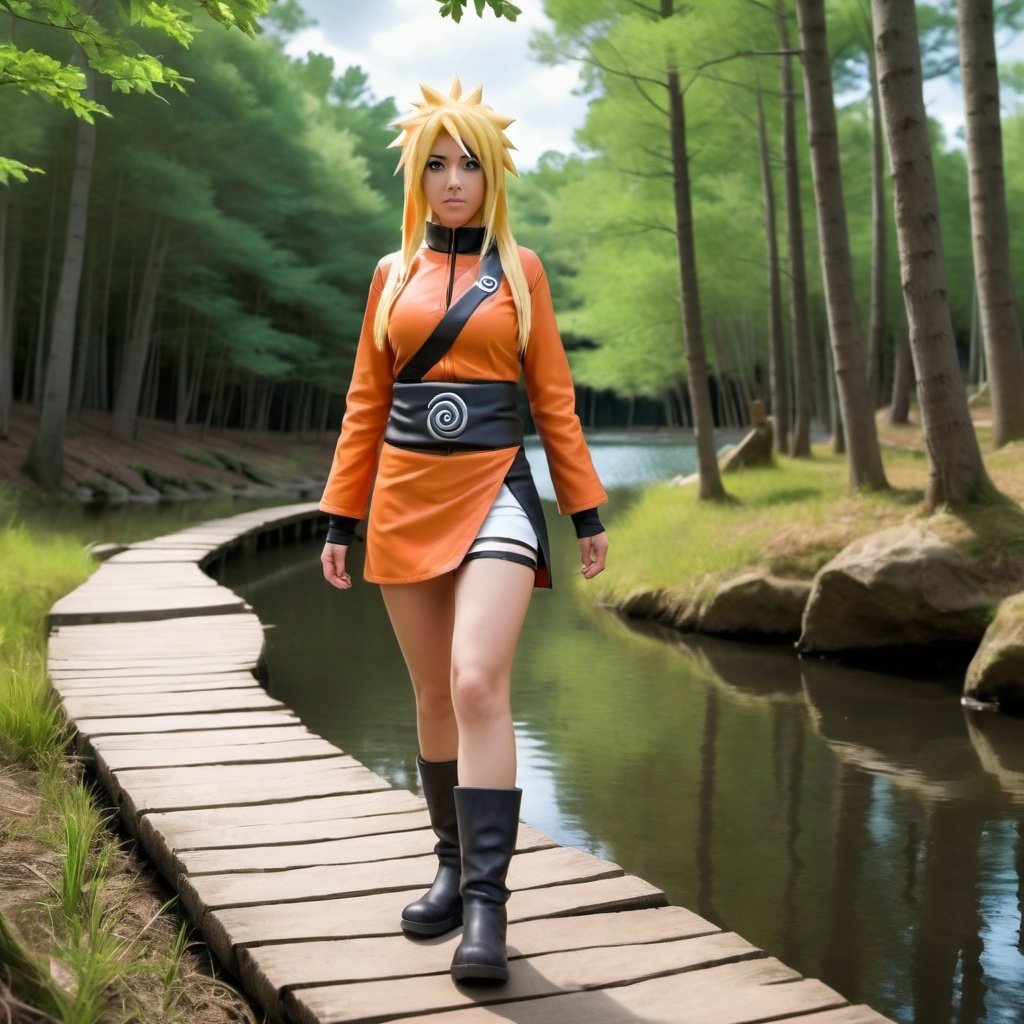 chica de piel de ébano. con cosplay de naruto. falda...